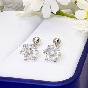 moissanite Screw backs stud earrings-0.5 & 0.5 short post 6mm-EM017-0.5ct-6mm